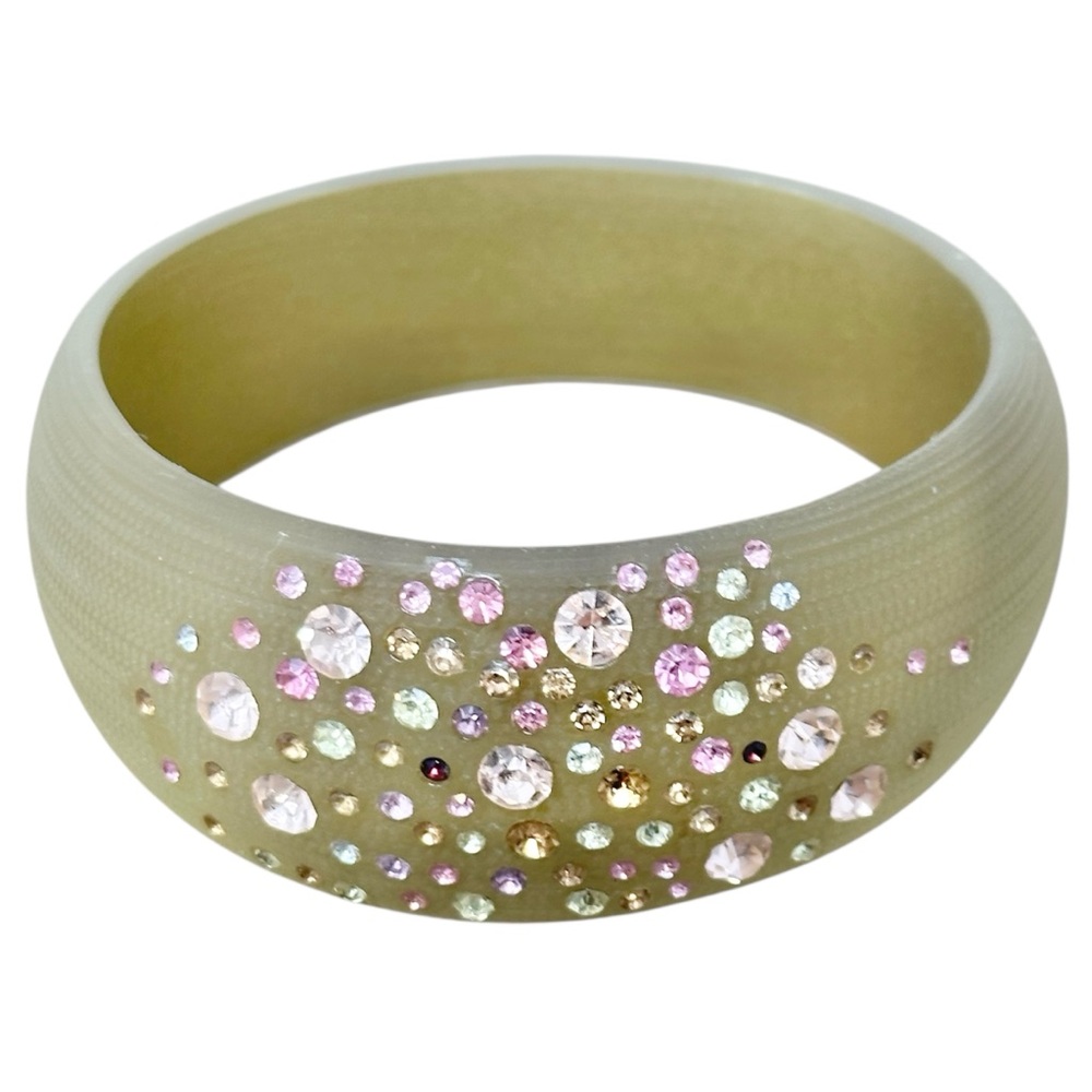 Tan Gold Acrylic Multicolor Rhinestone Thick Bangle Bracelet